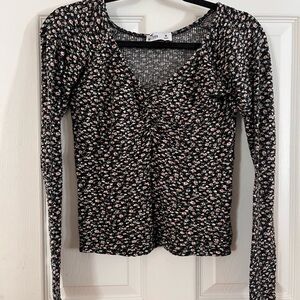 Hollister Black and Pink Floral Long Sleeve Top Medium